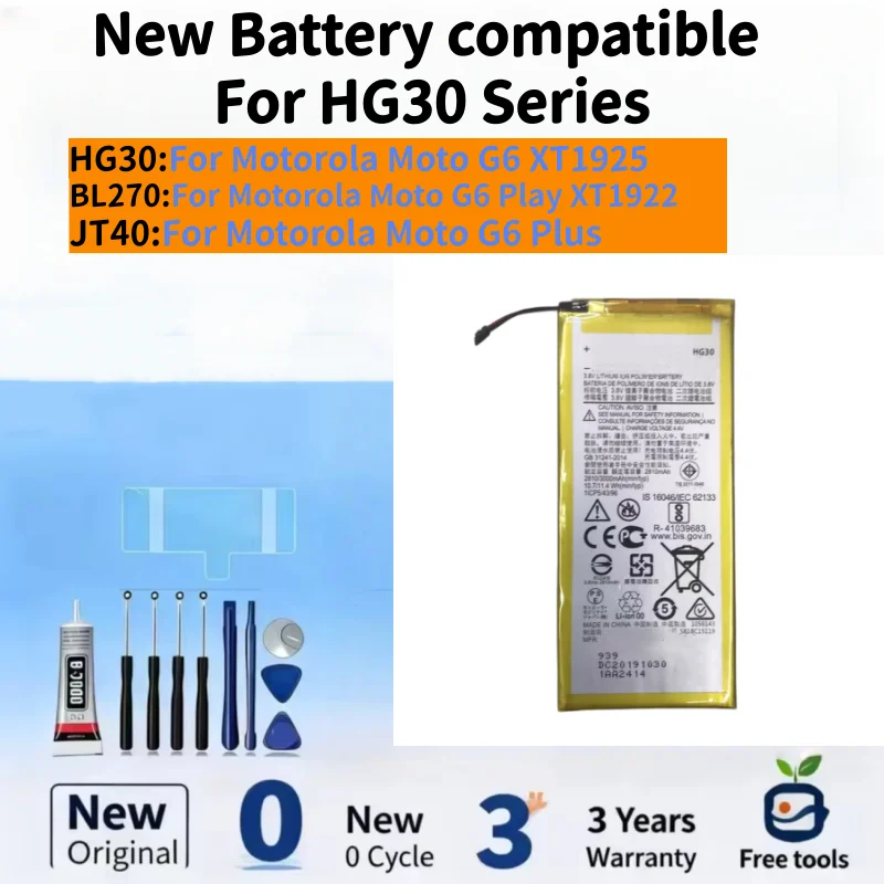 Nueva batería compatible con Motorola Moto G6 XT1925 / Moto G6 Play XT1922 / Moto G6 Plus, baterías para teléfonos móviles + herramientas gratuitas