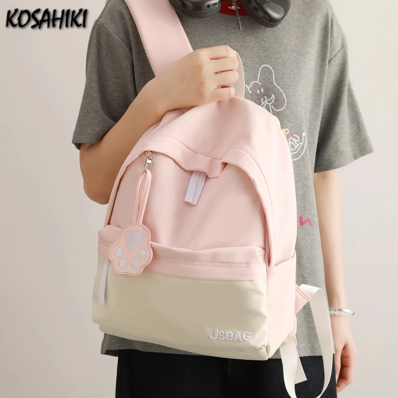 

Contrast Color Patchwork Simple College Students Backpack Sweet Y2k Aesthetic Casual Schoolbags Women All Match Chic Schoolbags