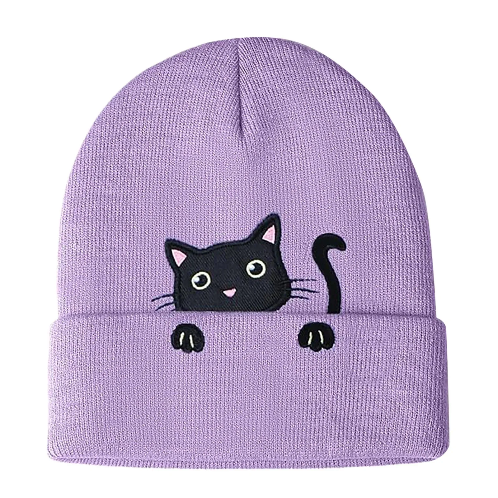 Cappellini da neve per uomo con cappello lavorato a maglia animale gatto gatto ricamato da donna