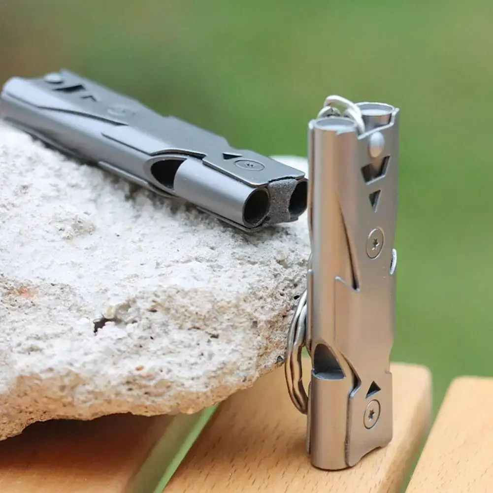 

Outdoor EDC Survival Whistle High Decibel Double Pipe Whistle Stainless Steel Alloy Keychain Cheerleading Emergency Multi Tool