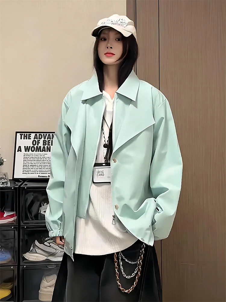 

Короткая бейсбольная куртка в американском стиле, мужская весенне-осенняя куртка-пиджак с дизайнерским воротником, из полиэфирного волокна, с длинными рукавами, на молнии