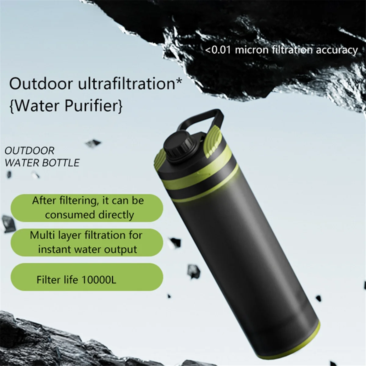 

Water Purifier Bottle with Filter for Hiking, Camping, Survival, Travel - ABS Material, Portable Outdoor Water Filter