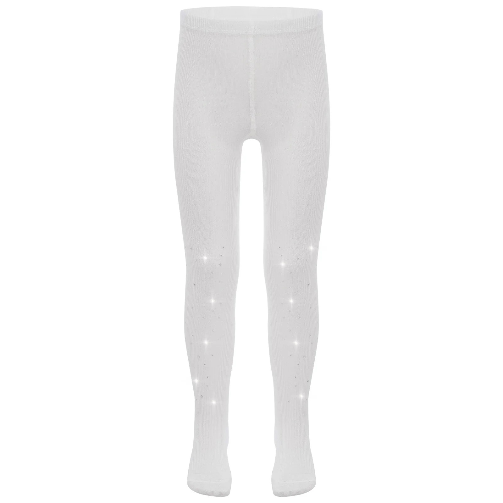 

Kids Girls Ballet Tights Cotton Stretchy Ribbed Shiny Rhinestones Pantyhose Elastic Waistband Solid Color Footed Leggings Pants