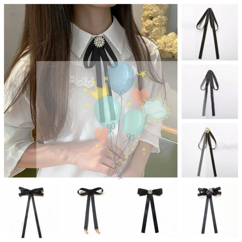 1 Buah Pin Dasi Kupu-kupu Pita Buatan Tangan, Gaya Kampus Inggris Korea dalam Warna Hitam untuk Wanita dan Anak Perempuan Kemeja Kerah Putih