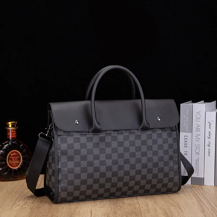 

【Новый стиль】Новая мужская сумка в корейском стиле, деловая мужская сумка на одно плечо, вместительный клетчатый портфель для компьютера, размер M.