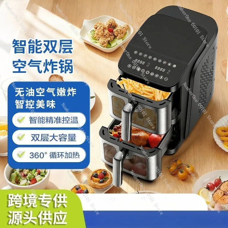 Air Fryer Double Layer Visible Cooking Electric Oven Touch Control Multifunction Fryer Household Kitchen Appliance