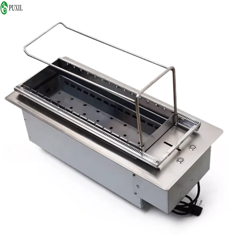Embedded barbecue oven Commercial automatic grilling machine Lifting charcoal fire barbecue lamb kebab outdoor barbecue rack