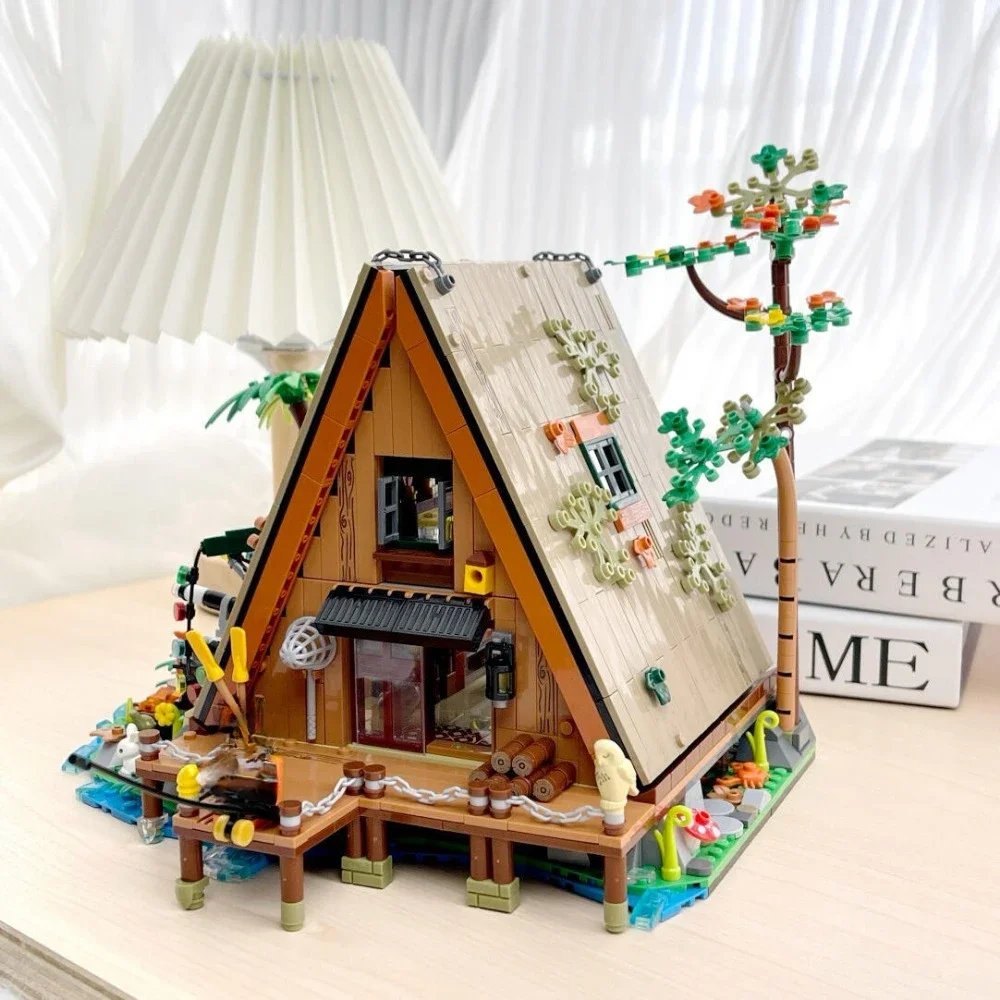 Blocs de construction de maison en bois de pêcheur, cabine forestière créative, briques à assembler MOC, jouets éducatifs pour enfants, cadeau de noël