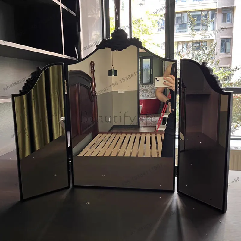 XX. French vintage vanity countertop makeup mirror, American folding tri-fold mirror