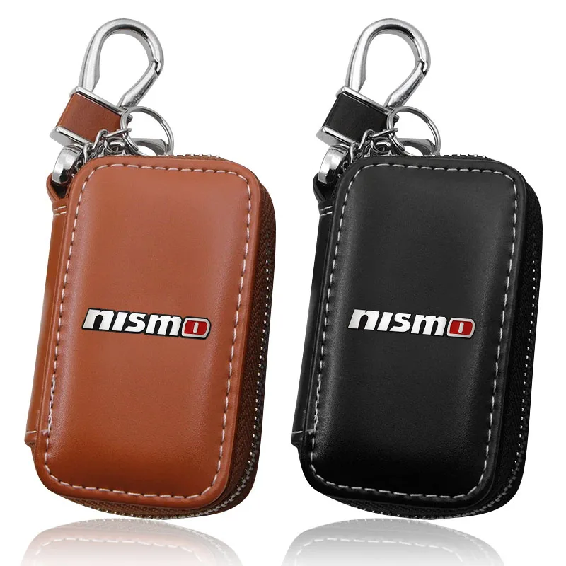 Genuine Leather Car Logo Key Case Keyring Cover Accessories For Nisom Nissan Tiida Teana Skyline Juke X-trail Almera Qashqai