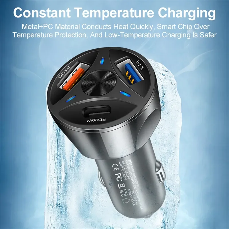 55W 3 Ports Multi USB PD Car Charger Quick Charging Adapter QC3.0 Fast Car Charge Type C USB For iPhone 17 For Samsung Series - view 2