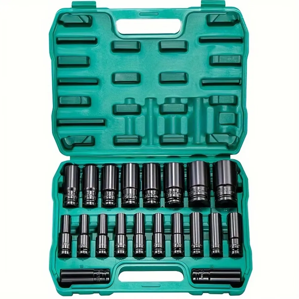 

15pcs 1/2 Inch Hex Impact Wrench Sockets Black Finish Heavy Duty Socket Set Carbon Steel Deep Sleeve For Auto Repair