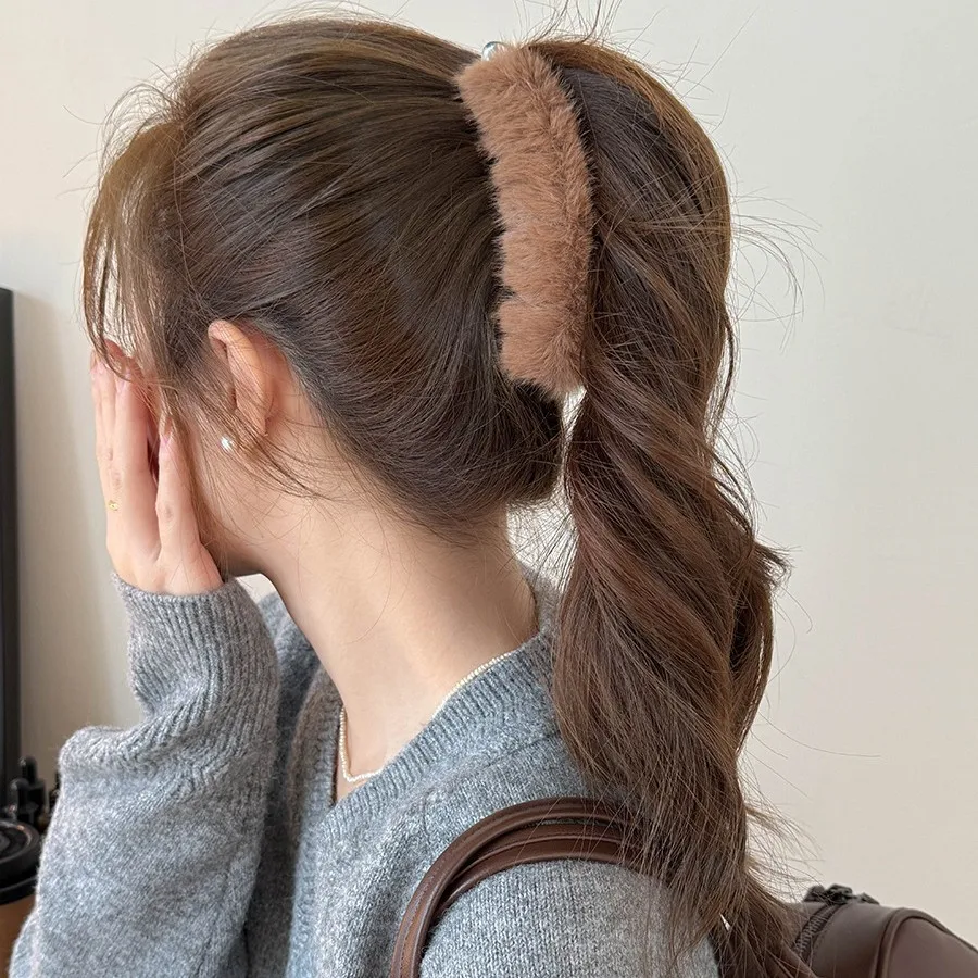 

Premium Plush Banana Hair Clip Elegant Simple Style Non Slip for Women Back Head Ponytail Home Office