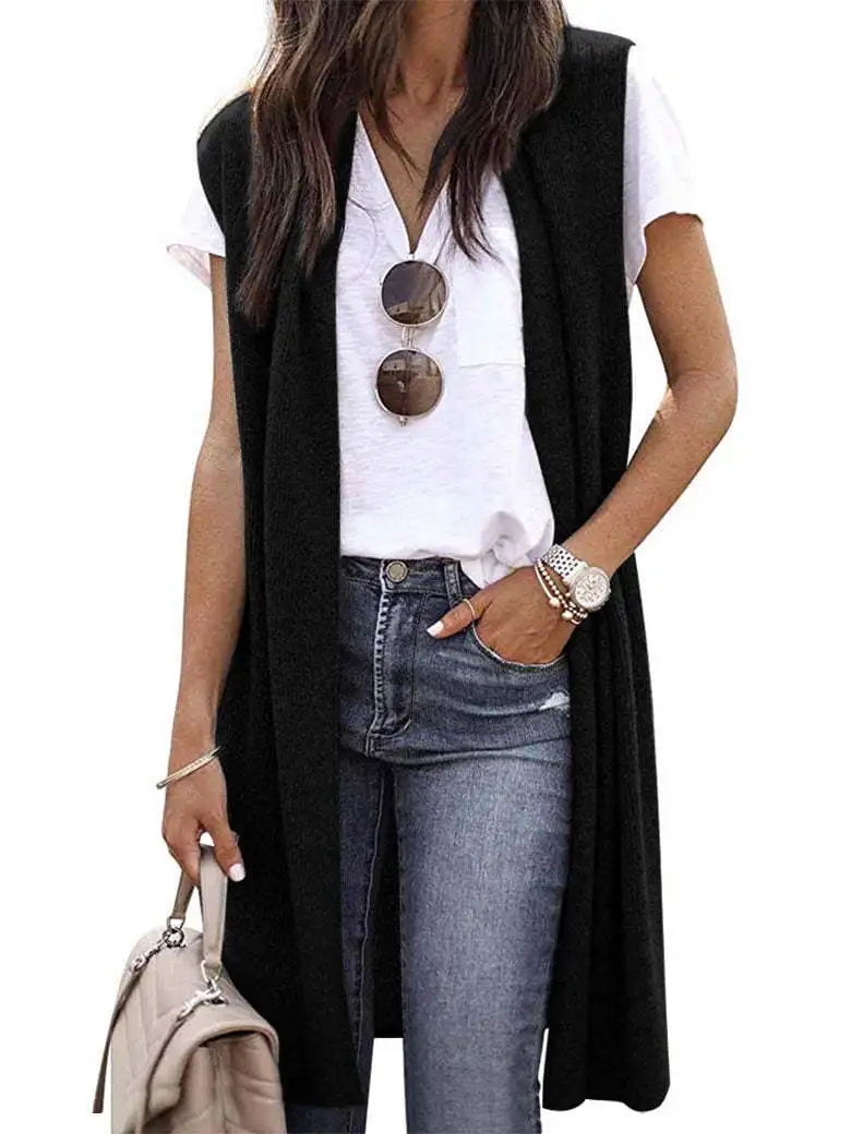 Fashion Women\'s Casual Knitwear Coat Cardigan Trendy Long Sleeveless Vest Jacket