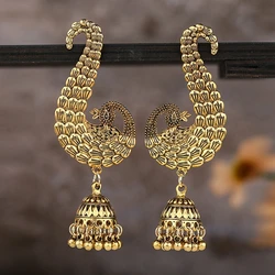 Vintage Indian Peacock Earrings For Women Gypsy Tribe Jewelry Antique Boho Ethnic Bollywood Bells Jhumka Earrings Pendientes