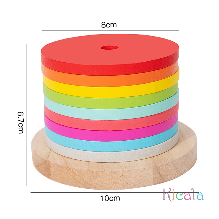 Giocattolo in legno con torre arcobaleno per bambini Set di colori Cilindri colorati Coordinazione occhio-mano Esercizio Regalo per lo sviluppo dell'intelligenza