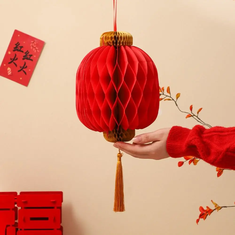 

Red Paper Honeycomb Ball Lantern Blessing Good Luck Chinese New Year Lanterns Traditional with Tassels Spring Festival Supplies