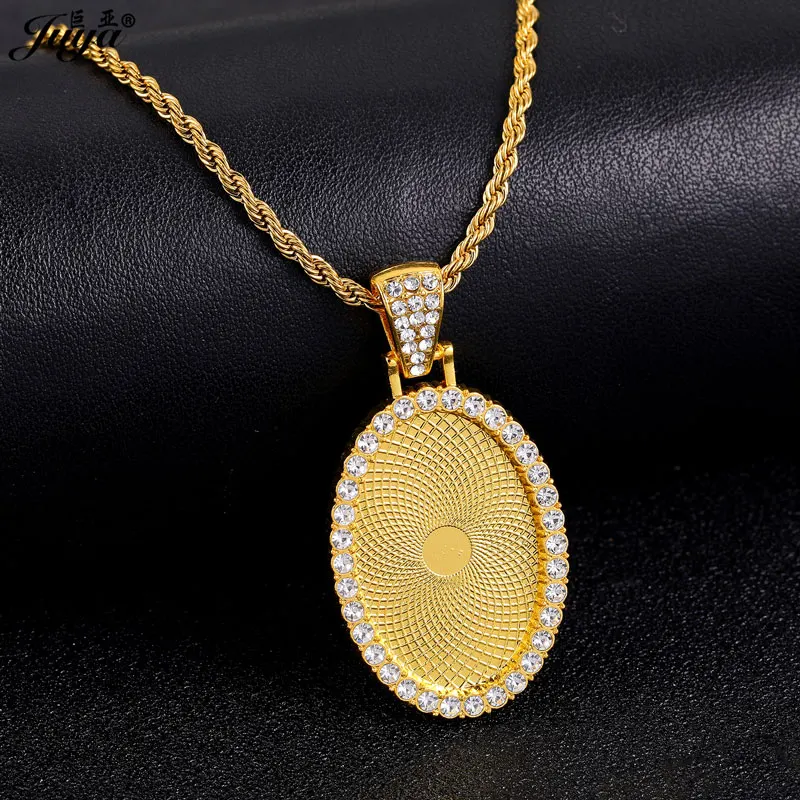 60cm Stainless Steel Chain + Alloy Pendant Base 20x30mm/28x38mm Oval Cabochon Bezel For DIY Hiphop Necklaces Fashion Jewelry