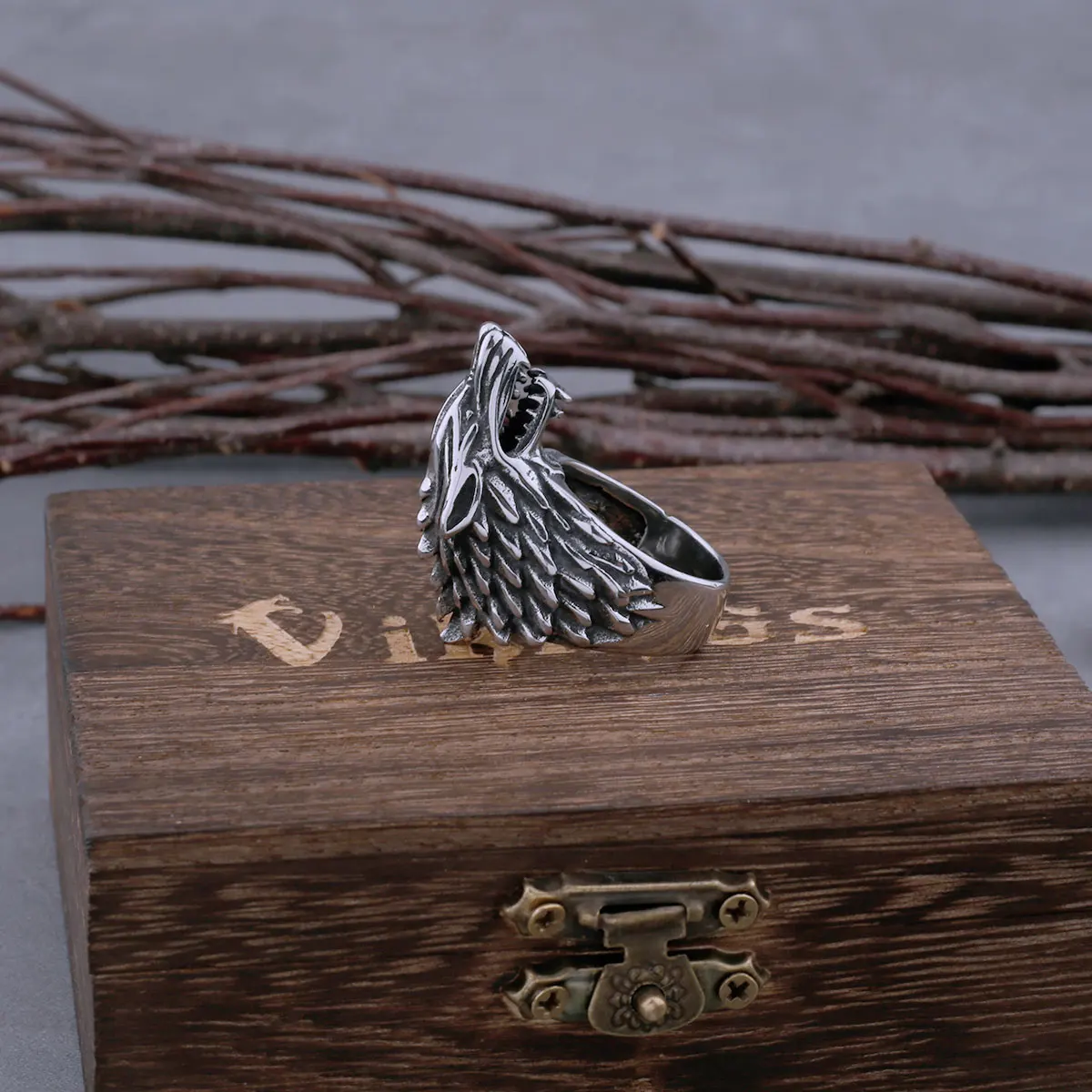 Viking Stainless Steel Wolf Head Ring Mens Biker Domineering Animal Finger Accessories Exquisite Texture Jewelry Gift