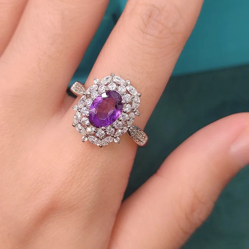 

18k gold ring 3ct Classic style Amethyst Diamond jewelry Moissanite ring Wedding Party Anniversary Ring For Women anillos mujer