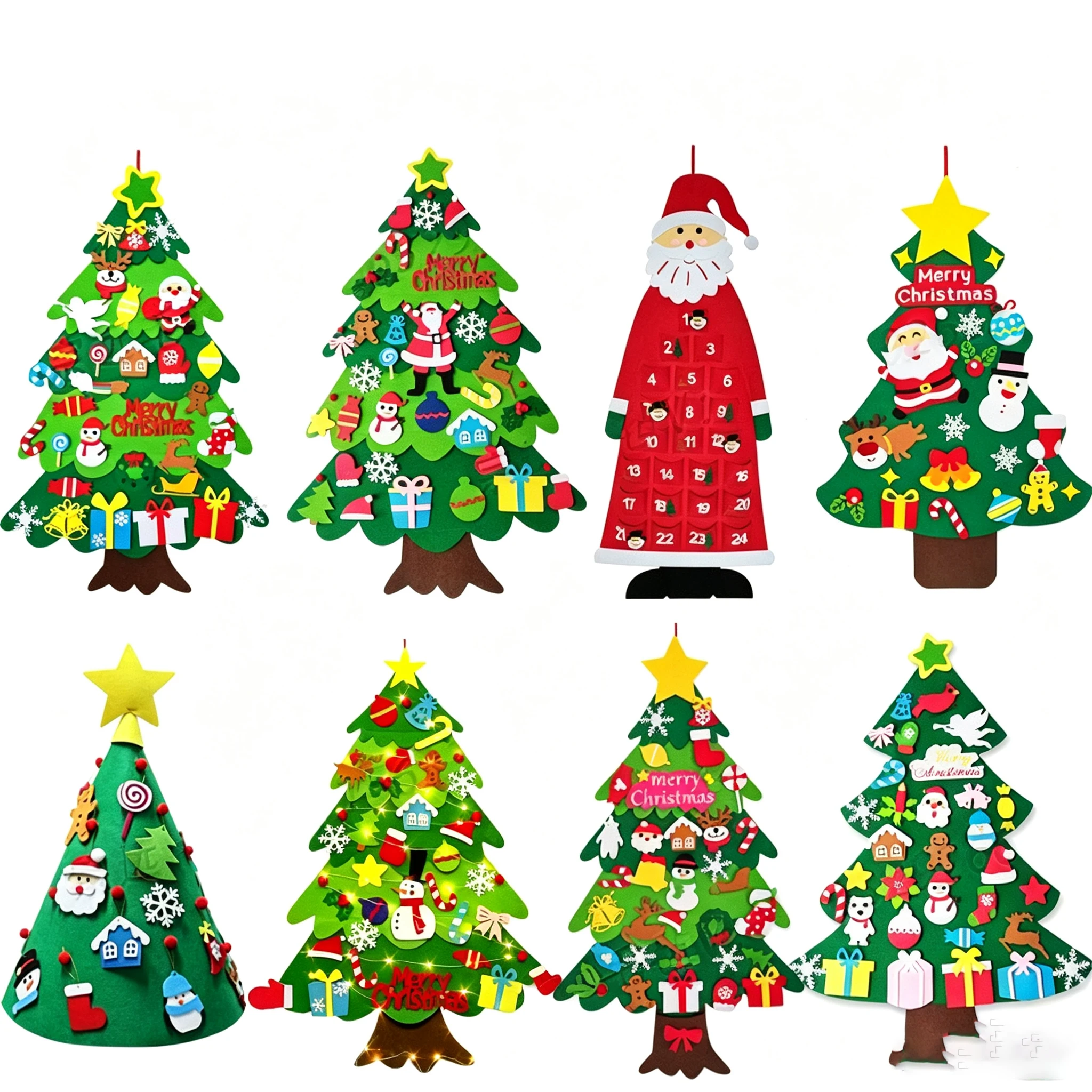 DIY Felt Christmas Tree Set with 32 Ornaments and LED String Lights for Toddlers Kids New Year Gift Xmas Gifts Home Door Wall