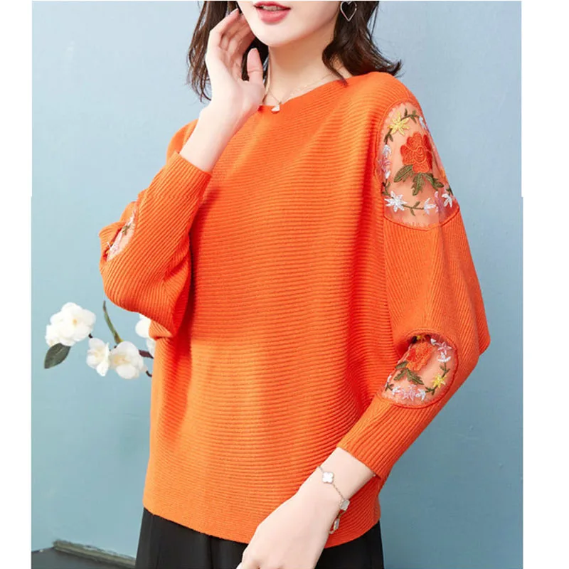 Women Autumn Bat Wing Sleeve Knitted Pullover Causal Loose Female Slash neck Pull Jumpers  Korea Tops Sueter mujer