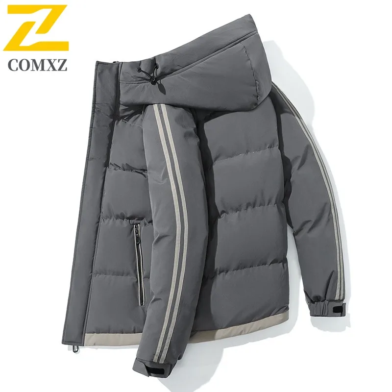 COMXZ 2025 Autumn Winter Mens Plus Size Padded Jacket Casual Padded Thick Padded Hooded Coat reflective Warm Tactics windbreaker