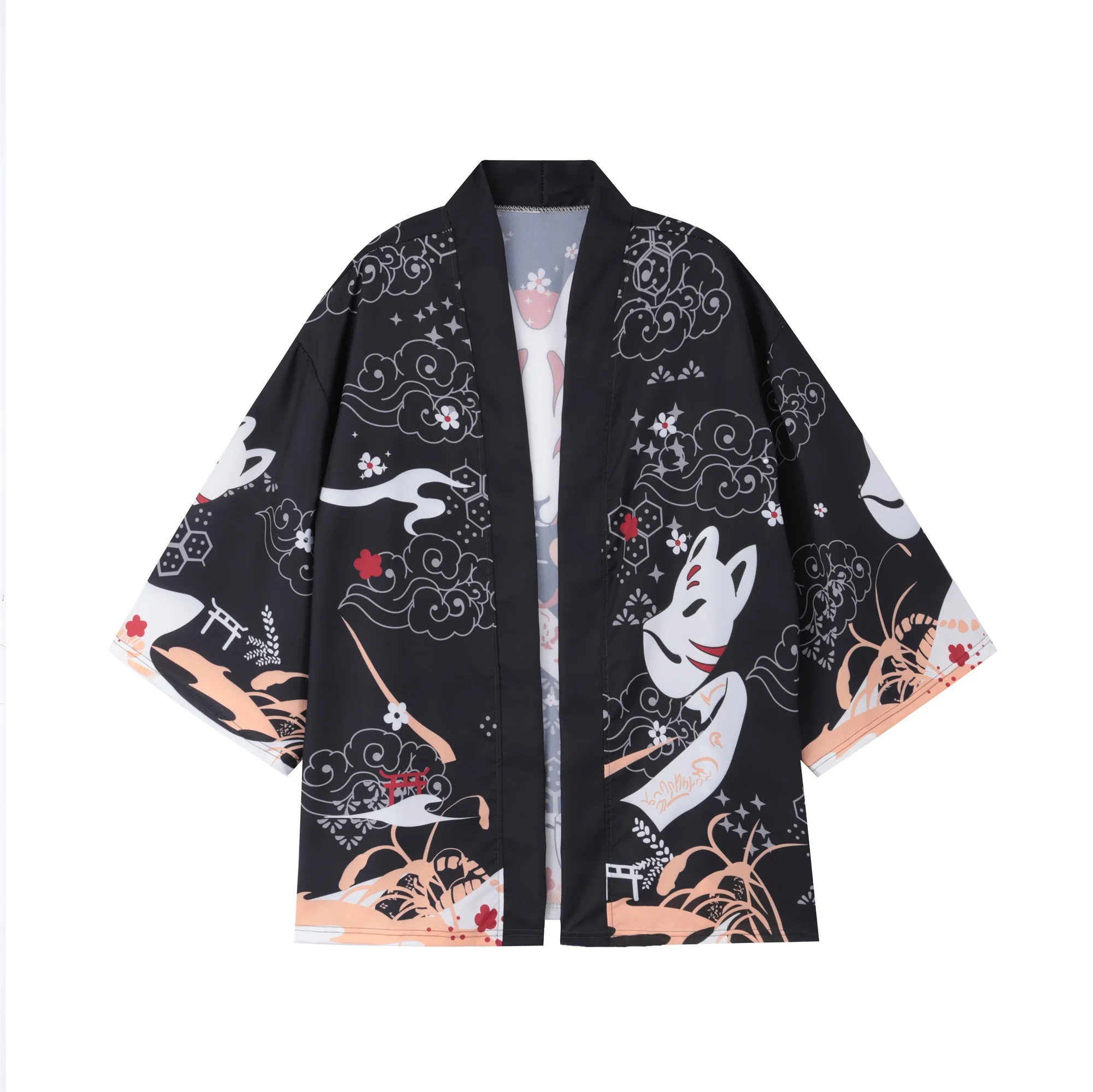 

Unisex Kimono Shirt Tops Kimono Cardigans Fox Mask Hip Hop Shirt Men Lightweight Cardigans Japanese Ukiyoe Kimono Haori Yukata