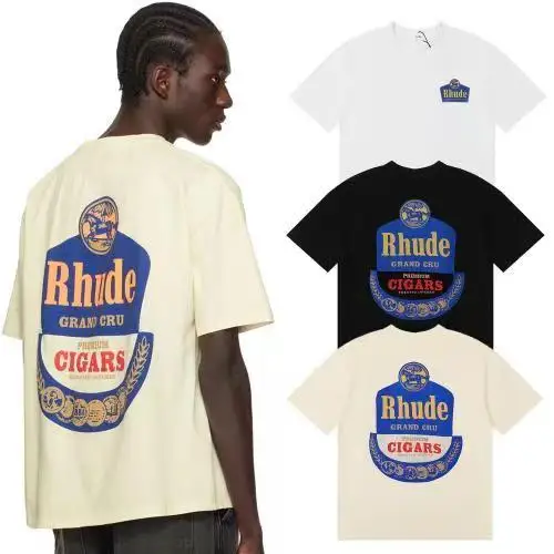 2026 New RHUDE Short Sleeved Retro Label Printed Short Sleeved T-shirt Loose Casual High-quality Men's Clothing
