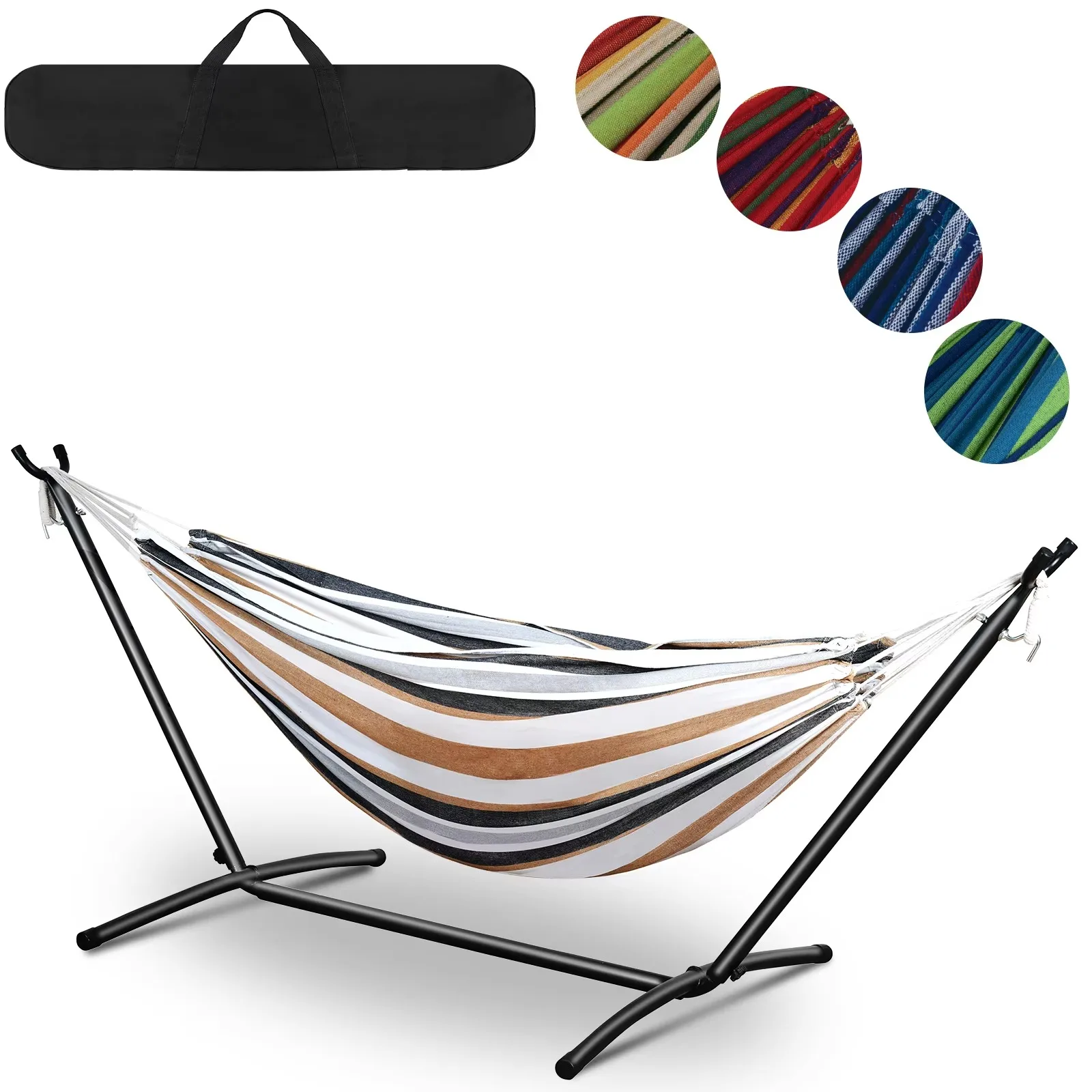 

Outdoor Terrace Shaker Portable Outdoor Garden Camping Adult Cotton Hammock with Steel Stand