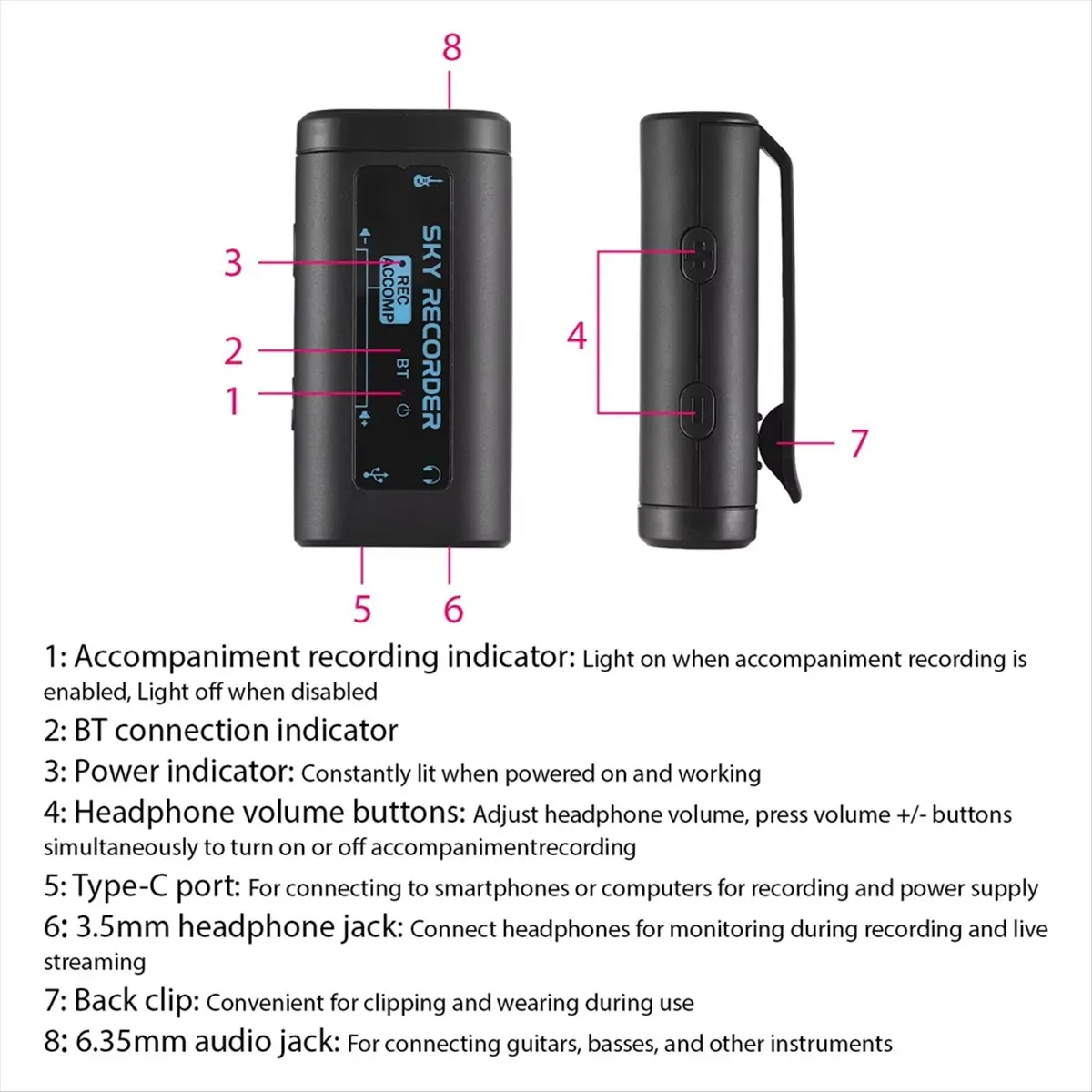 

Аудиоинтерфейс Портативная мини-запись звуковая карта BT Акомпанемент Type-C Источник питания для записи прямой трансляции [AA74-AAA]