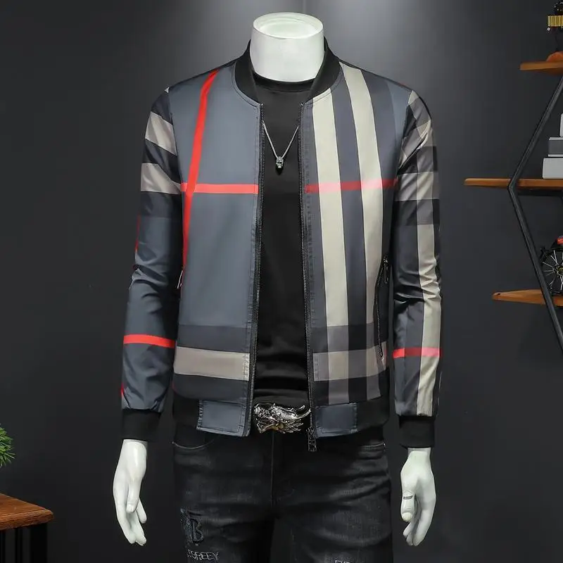 Men\'s jacket 2024 spring and autumn new slim handsome classic plaid trend large size striped baseball jacket men