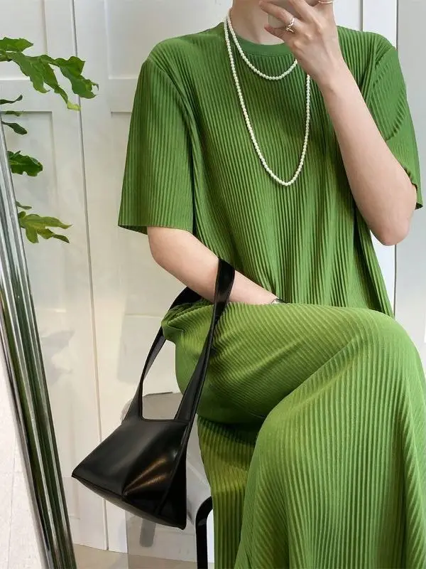 

plus Size 300 Pounds Women's T-Shirt Dress Summer Casual Knee-Length Straight Cut Lazy Girl Long Skirt Folded Sensation