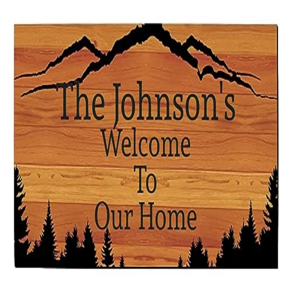 VIKAMA Mountain Range Personalized Doormat, Custom Text 4 Lines, Indoor/Outdoor Entry Mat, Non-Slip