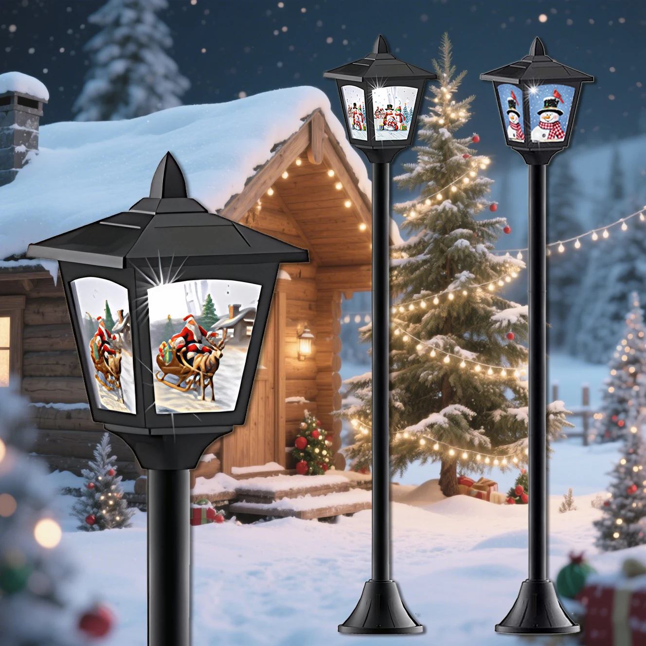 

1/2/4pcs Christmas Solar Lamp Post Light 101cm Solar Powered Lamp Post For Garden Yard Pathway Front/ Back Door Xmas Decoration