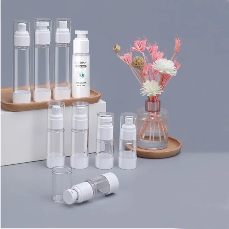 

Wholesale15ml 30ml 50ml Cosmetic Sub-bottling Small Sample Pressing Lotion Bottle Transparent Vacuum Spray Bottle Essence Bottle