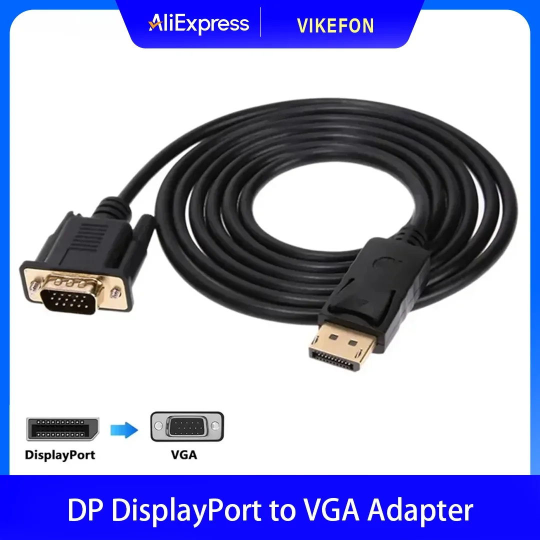 DP DisplayPort to VGA Adapter Connecto Converter 1.8m Cable FHD 1920*1080P Line For Desktop Laptop PC TV Monitor Projector
