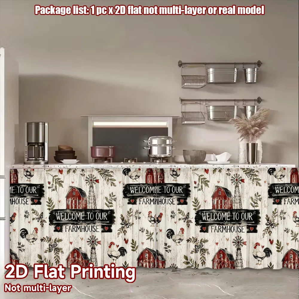 2D flat 1pc Home short curtains Farmhouse Welcome Theme Digital printing living room storage shelves, and laundry room make your