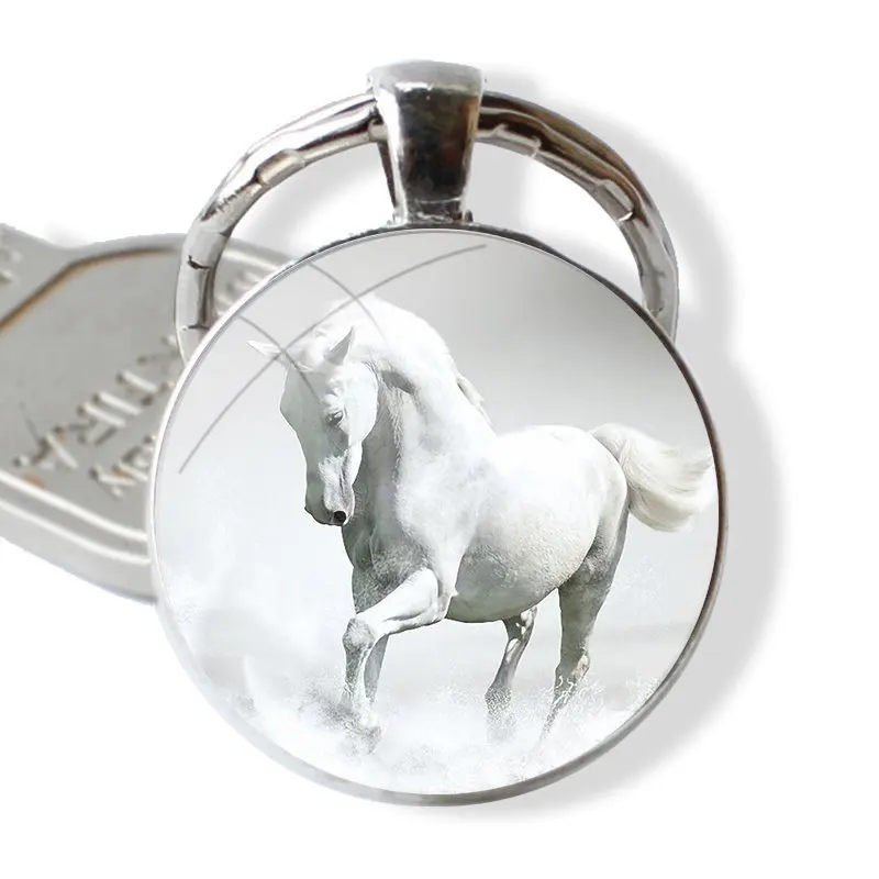 Keychain Glass Cabochon Metal Pendant Classic Men's Women's Keyring Horse Galloping Horse