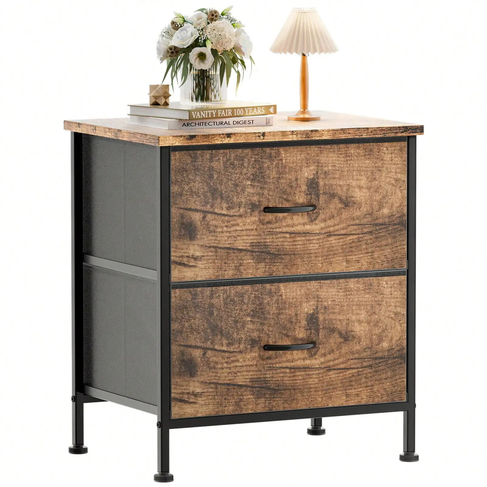 

Tables with 2 Drawers, Bedside Table with Removable Fabric Bins for Bedroom, Children's Bedroom,Closet,Living Room,Robust Steel