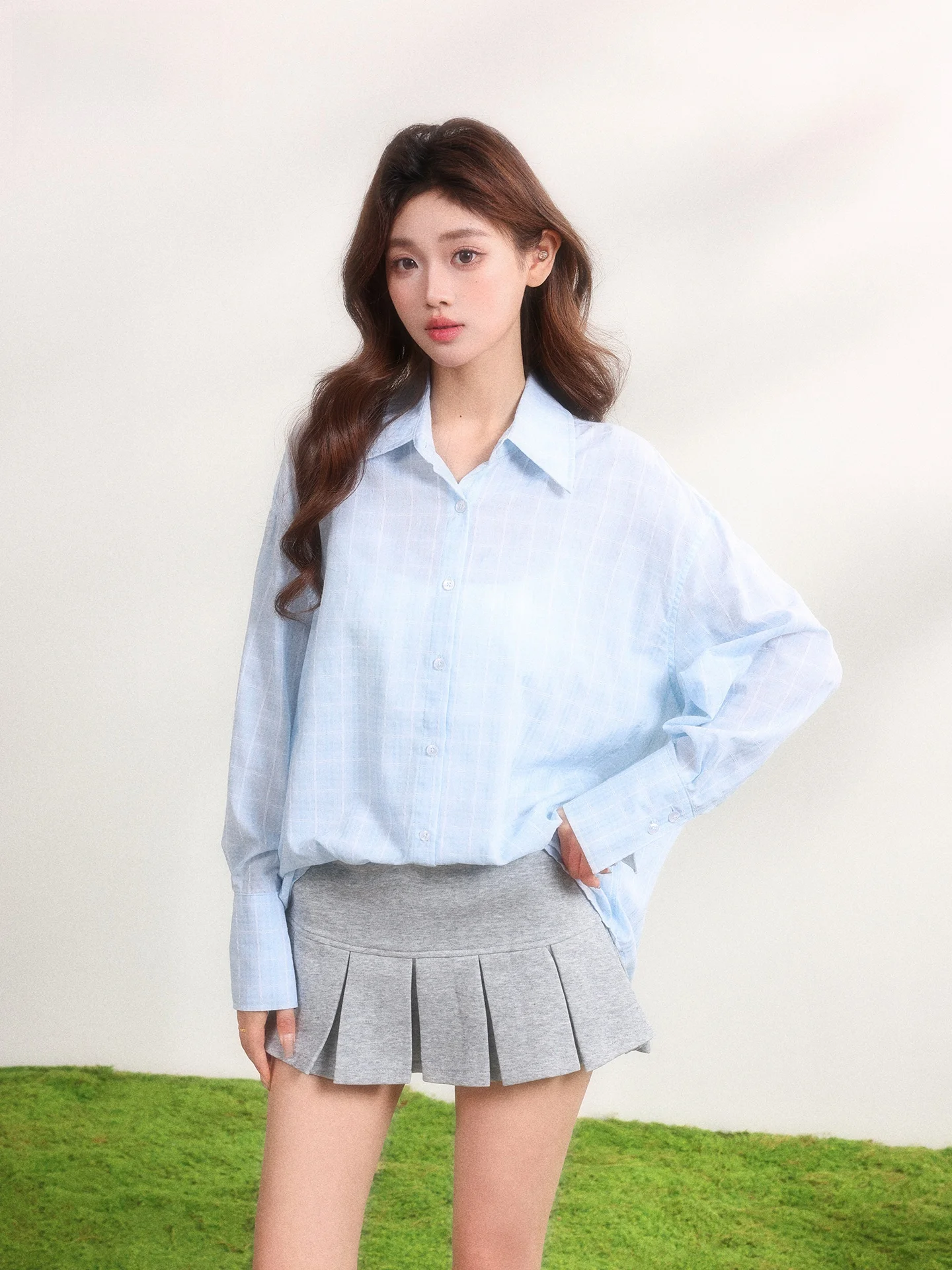 

Casual Loose Long Sleeve Blue Shirt Women's 2026 New Summer Plaid Open Cardigan Top Shirt Matching Women's Fashion
