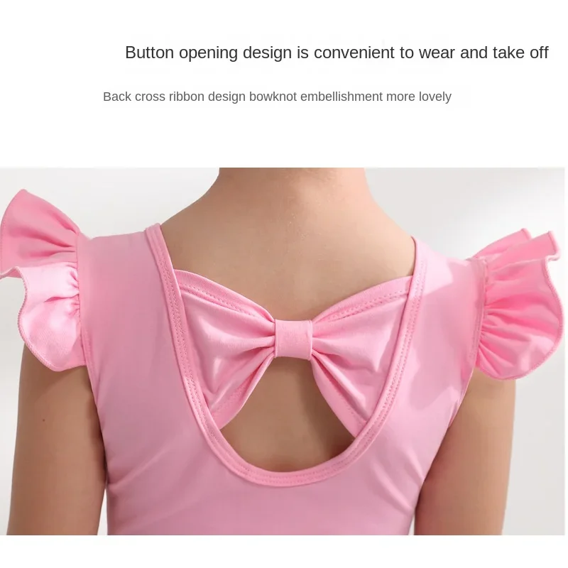Ballet Jurk Gymnastiek Maillots voor Meisjes Kids Bladerdeeg Mouw Ballet Dancewear Chiffon Tutu Rokken Kids Strik Dans Maillots