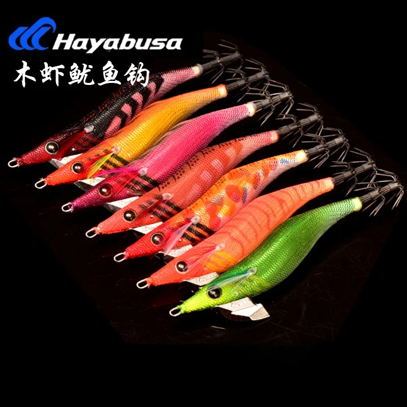 Japan 3.0 13g Hayabusa Glow Wooden Shrimp EGI JIG Squid Hook Lure Burst Fishing Soft Silk Cuttlefish Squid Octopus Luya Bait