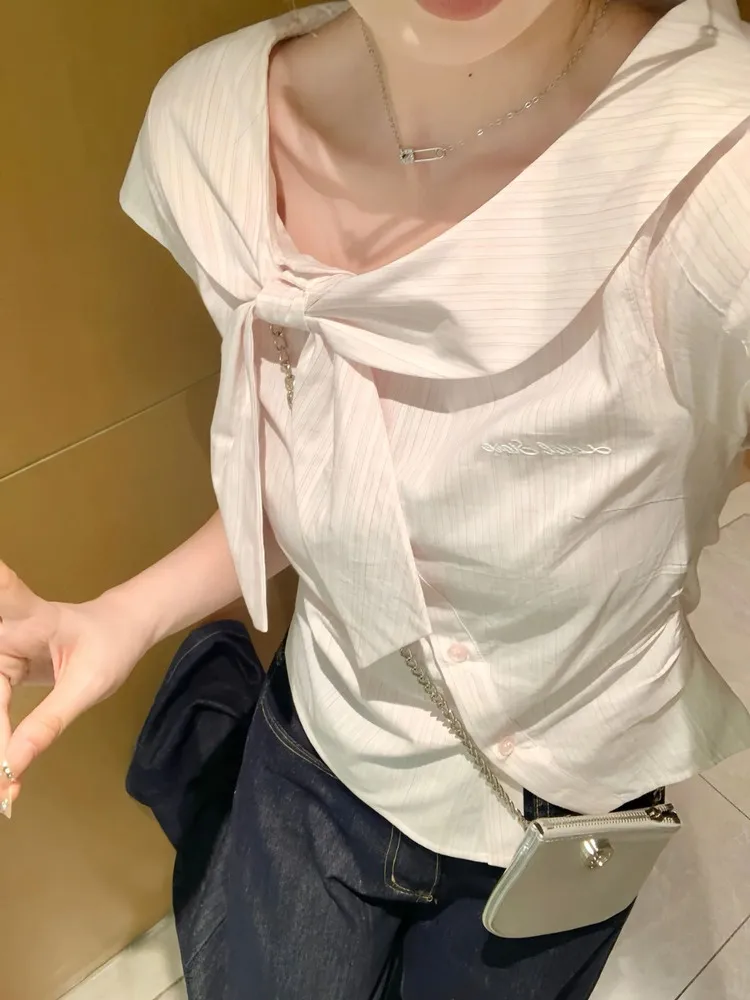 ファイオナブル ノット オルト ストライプ イルト レディース サマー ウエストシンチング トップ ノット コリオン クオリ 通勤 スレ