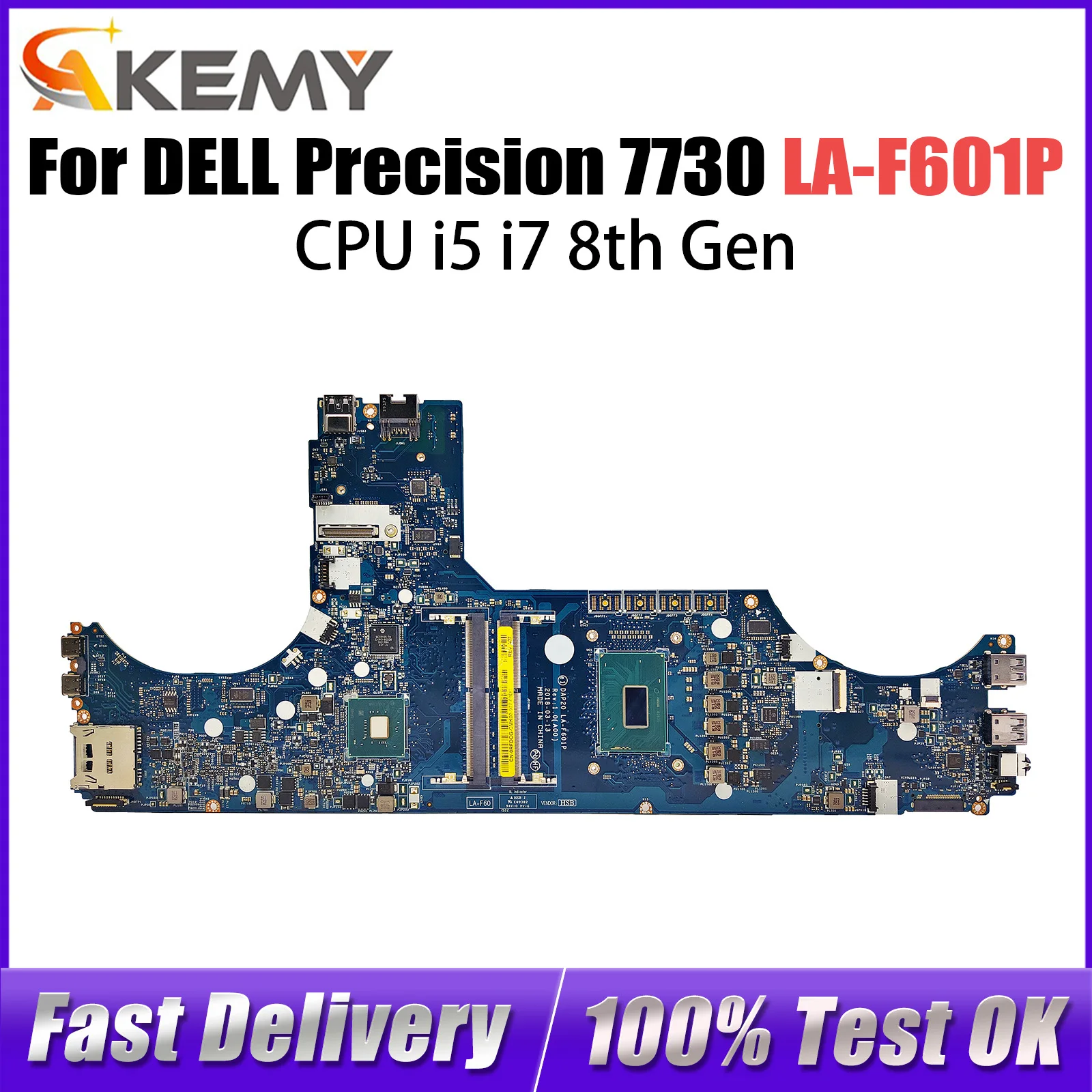 For DELL Precision 7730 Laptop Motherboard LA-F601P 0RFDCG 0CVMJW 0V490F 0GP3DD Notebook Mainboard i5 i7 8th Gen CPU