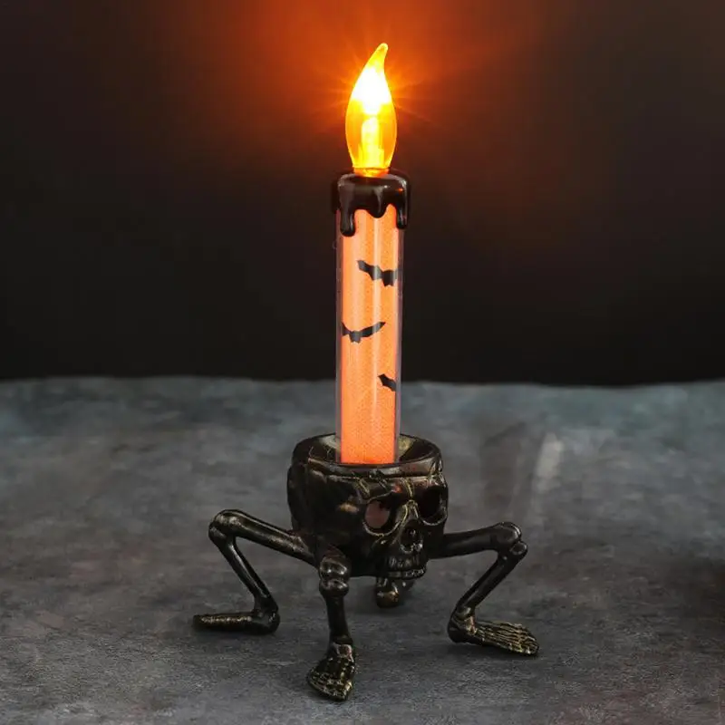 Halloween Skull Flameless Candle Flameless Skeleton Candle Holder LED Light  Haunted House Bar Horror Layout Props Props Decor