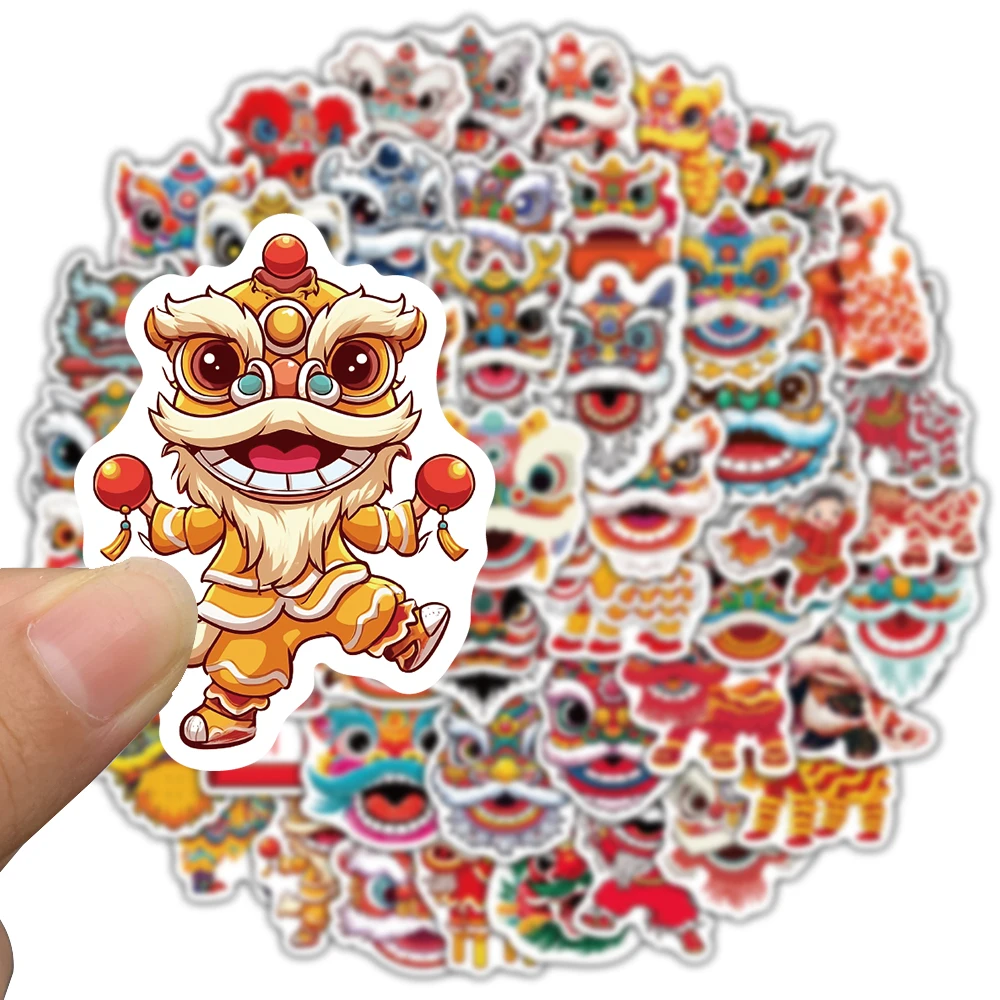 50PCS New Year Lion Dance Cartoon Stickers Harajuku Stationery Scrapbook Suitcases Retro Phone Creativity Wall Graffiti Sticker