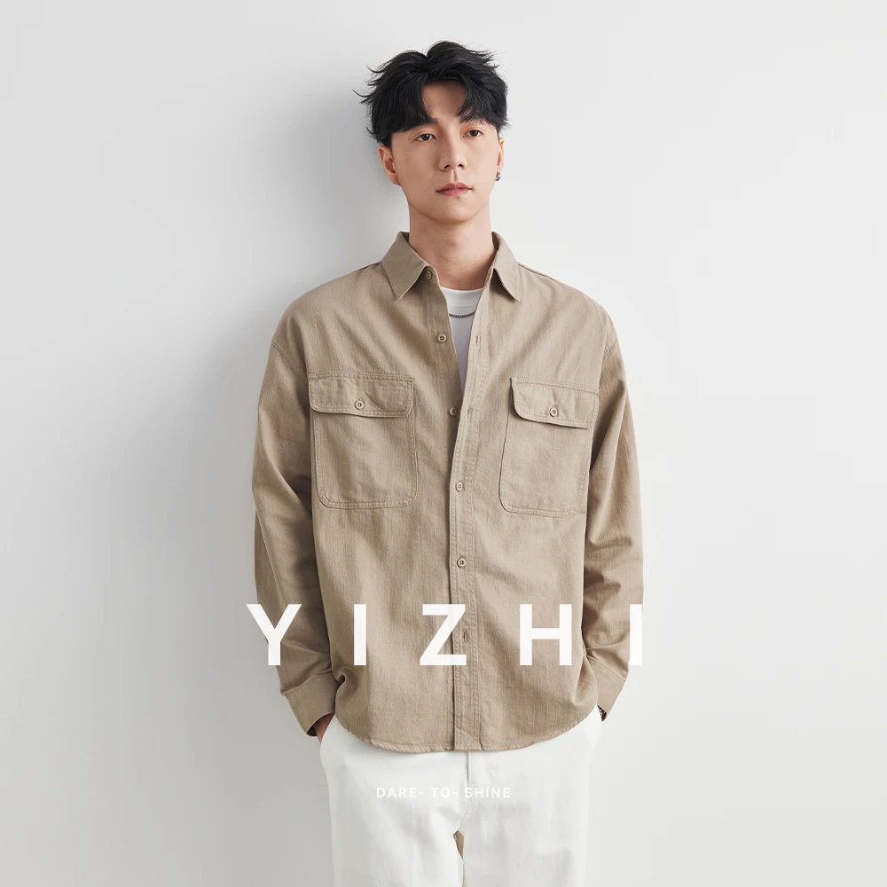 

Workwear Shirts for Men 2025 Spring and Autumn New 100% Cotton Long-Sleeve Blouse Vintage Pockets Basic Men's Clothing Jacket