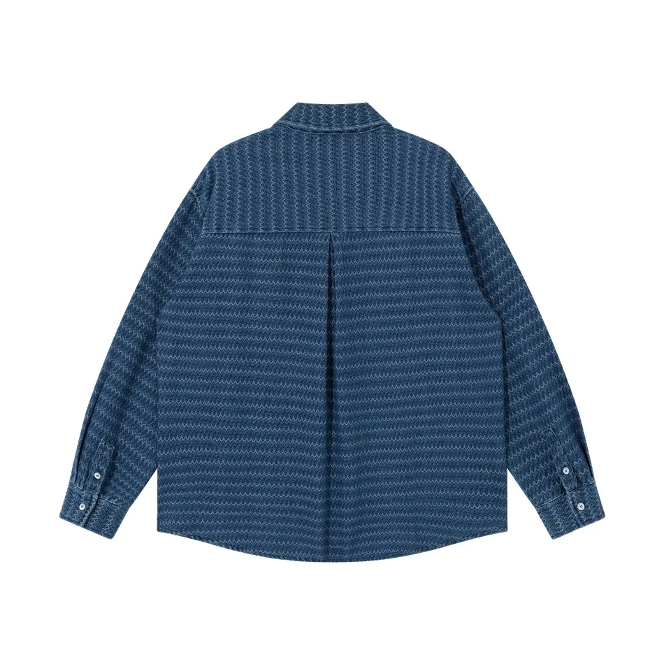 Ethnic Retro Stripe Washed Denim Shirt Men Streetwear Loose Casual Long Sleeve Jeans Shirts Jacket Cityboy Oversize Blouses Coat
