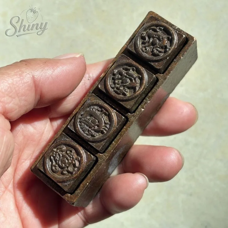 Antique Four-Layer Stamp Set: Retro Four-in-One Taoist Seal, Laozi Master Treasure Thunder Seal, Copper Seal Ornament